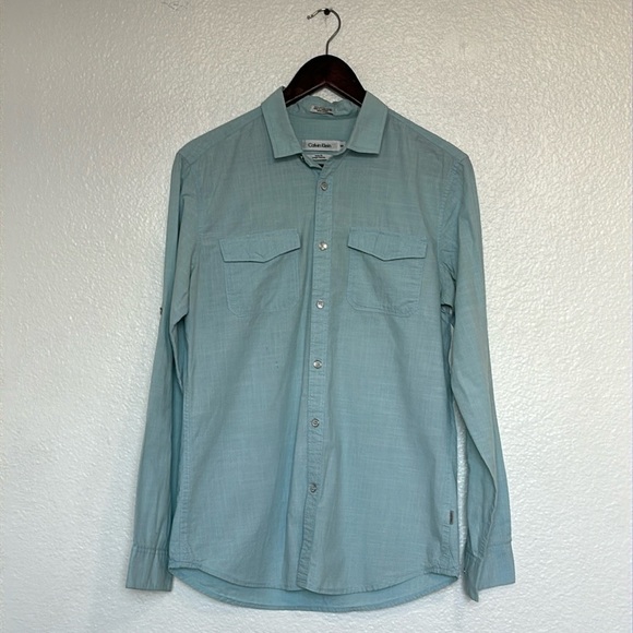 CALVIN KLEIN men's shirt, 100% cotton, slim fit, blue, long sleeve size S/P - Picture 1 of 9